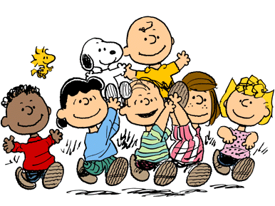 On the cover we see, from bottom left to right: Franklin, Lucy, Linus, Peppermint Patty, and Sally. On top: Woodstock, Snoopy and Charlie Brown.